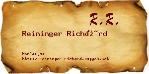 Reininger Richárd névjegykártya